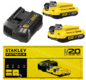 STANLEY Zestaw startowy 2x Akumulator 20V 2,0Ah + Ładowarka