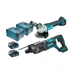 MAKITA Zestaw combo 18V Szlifierka kątowa + Młotowiertarka + Ładowarka 2x5,0Ah.