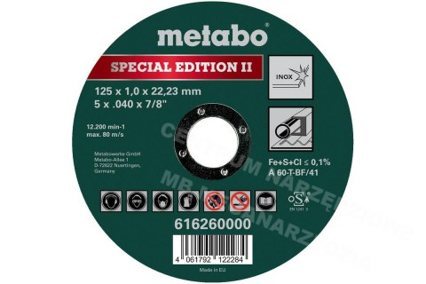 METABO Stainless steel metal blade 125×1.0×22.2mm