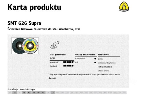 KLINGSPOR Ściernica listkowa wypukła SMT626 SUPRA 125mm gr. 40