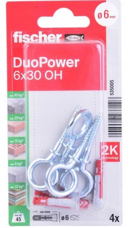 FISCHER Kołek Duopower 6x30 z hakiem oczkowym /4szt.