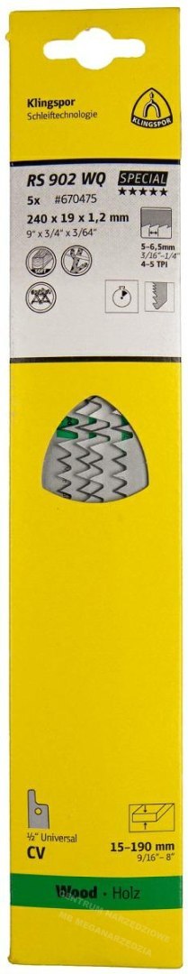 KLINGSPOR Brzeszczot do piły szablastej 240x19x1,2mm RS 902 WQ /5szt.