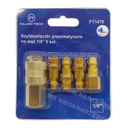 FALON TECH Set of 5 pcs. pneumatic quick couplings 1/4, pneumatic plugs