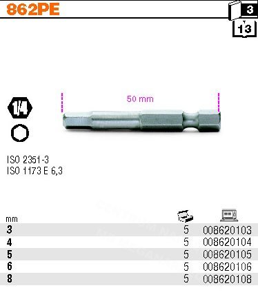 BETA KOŃCÓWKA WKRĘTAKOWA 1/4" 6-KĄTNA DŁUGA 5mm