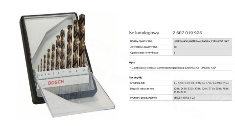 BOSCH WIERTŁA DO METALU HSS-CO KOMPLET 10szt. ROBUST /1,0-10,0mm/ BOSCH