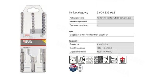 BOSCH WIERTŁO SDS PLUS-5X KPL. 3szt. 6/8/10x160mm BOSCH