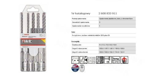 BOSCH WIERTŁO SDS PLUS-5X KPL. 5szt. 6/6/8/8/10x160mm BOSCH