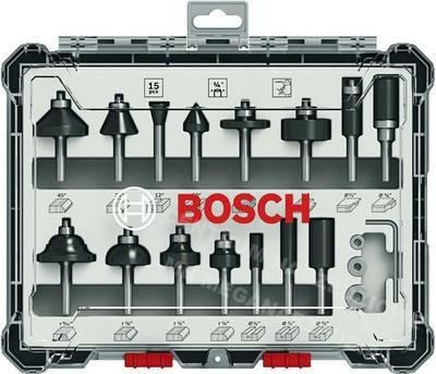 BOSCH ZESTAW FREZÓW 15szt. UCHWYT 1/4 BOSCH