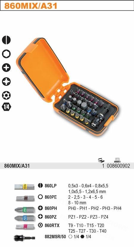 BETA ZESTAW KOŃCÓWEK WKRĘTAKOWYCH 860 Z UCHWYTEM SZYBKOMOCUJĄCYM 882MSR/50, 31