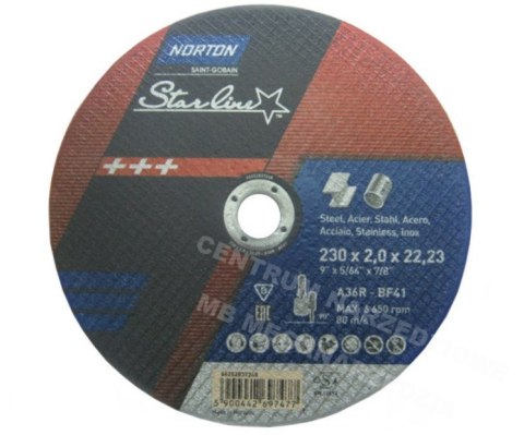 NORTON TARCZA STARLINE DO METALU 230mm x 2.0mm x 22.22mm -T41 A36R NORTON