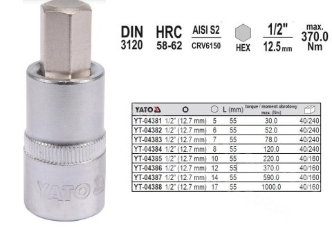 YATO Klucz trzpieniowy imbusowy/HEX 1/2" 6x55mm