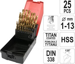 YATO HSS-TiN Набор сверл по металлу 25шт. 1-13 мм