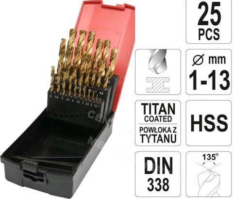 YATO HSS-TiN Metal Drill Bit Set 25pcs. 1-13mm