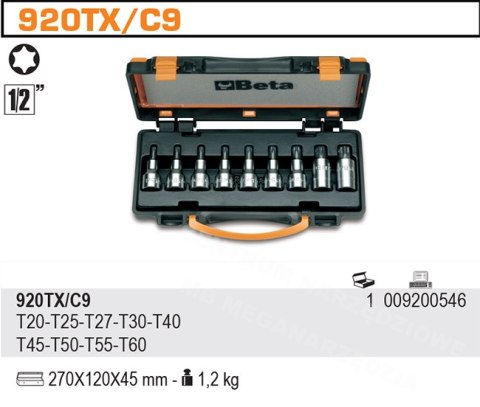 BETA Zestaw nasadek trzpieniowych TORX 9szt. T20-T60 920TX/C9