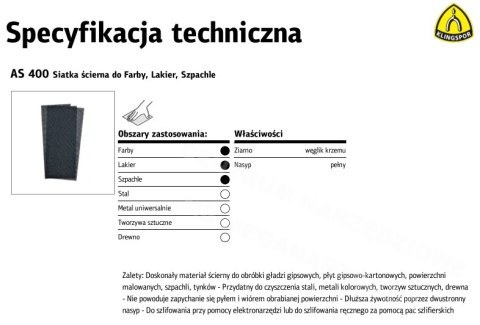 KLINGSPOR Siatka ścierna 115x280 mm granulacja 220 /50szt.