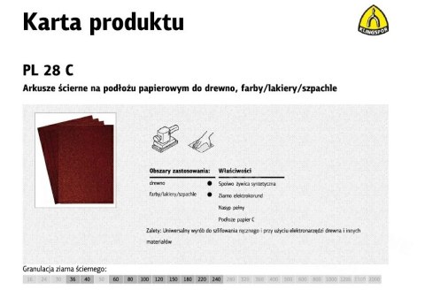 KLINGSPOR Arkusze ścierne na papierowym podłożu 230mm x 280mm PL28C gr. 60 /50szt.