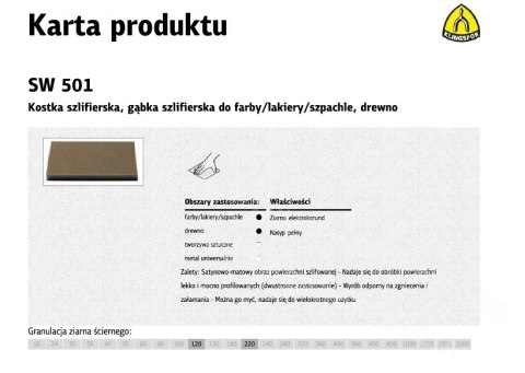 KLINGSPOR GĄBKA SZLIFIERSKA 123 x 96 x 12,5mm P220 SW501