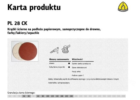 KLINGSPOR KRĄŻEK ŚCIERNY SAMOPRZYCZEPNY 125mm PL28CK gr.100 /50szt.