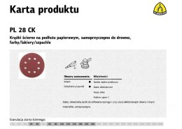 KLINGSPOR KRĄŻEK ŚCIERNY SAMOPRZYCZEPNY 125mm PL28CK gr. 60 GLS5 8-OTWORÓW /50szt.