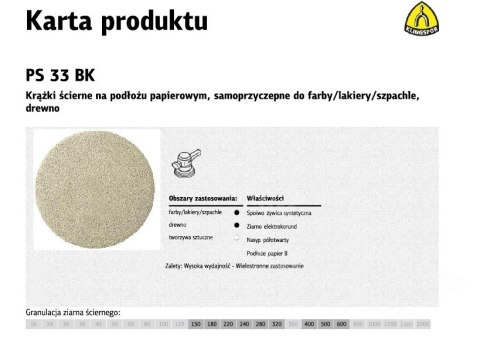 KLINGSPOR Krążek ścierny samoprzyczepny 225mm PS33BK gr.150 /50szt.