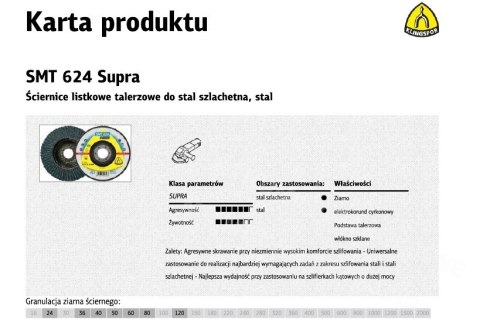 KLINGSPOR Ściernica listkowa wypukła SMT624 SUPRA 125mm gr.120