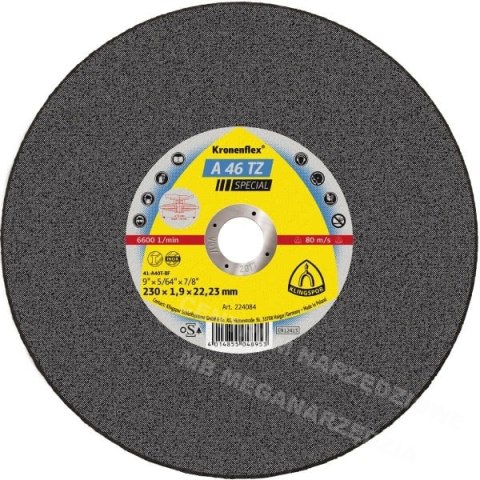 KLINGSPOR TARCZA DO CIĘCIA METALU 230mm x 1,9mm x 22,2mm A46 TZ Special