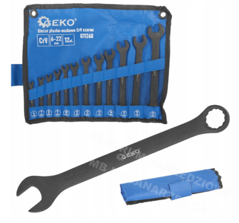 GEKO Combination wrenches Cr-V black 12pcs 6-22mm