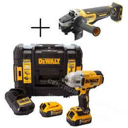 DEWALT Klucz udarow 1/2 950Nm 18V 2x5,0Ah + Szlifierka kątowa 125mm 18V