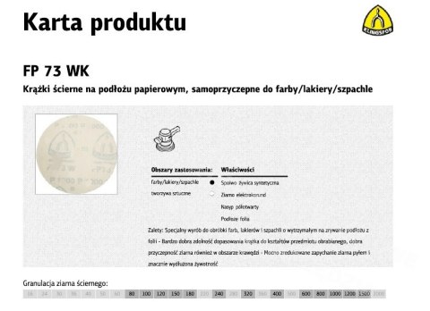 KLINGSPOR KRĄŻEK ŚCIERNY SAMOPRZYCZEPNY 125mm FP73WK gr.1200 /100szt.