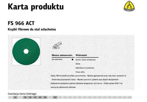 KLINGSPOR KRĄŻEK FIBROWY 125mm gr. 36 FS966 /25szt.