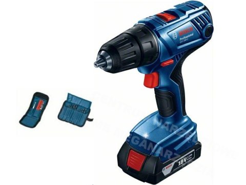 BOSCH wiertarko-wkrętarka 18V 54/21Nm 2x2,0Ah li-ion walizka + akcesoria GSR 180-LI