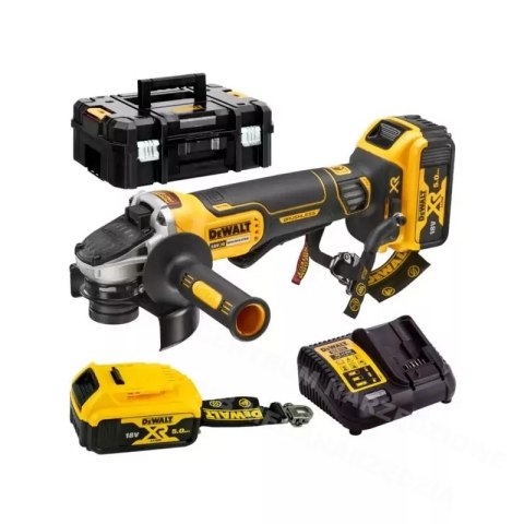 DEWALT szlifierka kątowa 18V DCG406P2LRT 125mm BL wł. łopatkowy 2x5,0Ah tstak lanyard ready