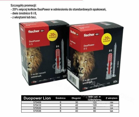 FISCHER KOŁEK duopower 6x30 s 50szt. z wkrętem +20% gratis