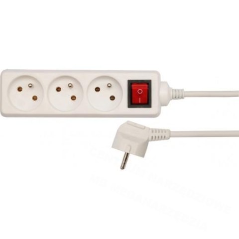 VOREL Extension cord white 3 sockets 1.5m with earthing, switch