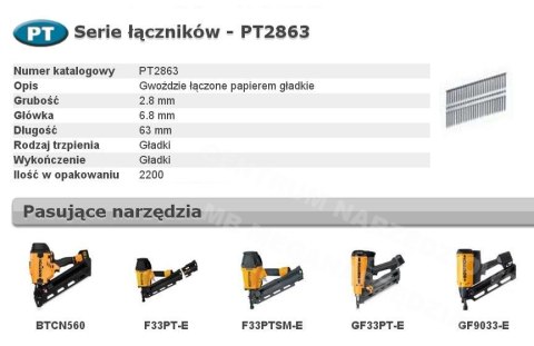 BOSTITCH Gwoździe PT 33` 2,8 x 63mm 2200 szt.