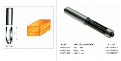 CONDOR Frez do drewna prosty Fi=10 x 25mm trzpień 8mm z łożyskiem