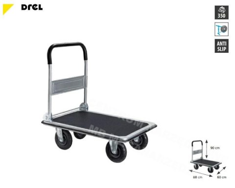 DREL 4-wheel warehouse trolley 300kg platform 90x60cm inflatable wheels