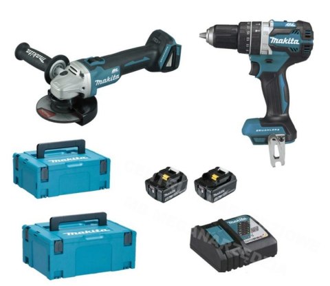 MAKITA Zestaw wkrętarka i szlifierka bezszczotkowa DLX2210T akumulatorowa 18V DLX2210TJ1 (DHP484Z+DGA506Z) 2x5,0Ah