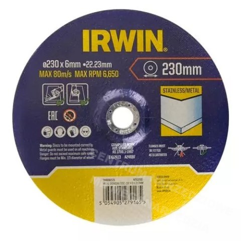 IRWIN Convex Metal/Stainless Steel Grinding Disc 230mm x 6.0mm x 22.23mm